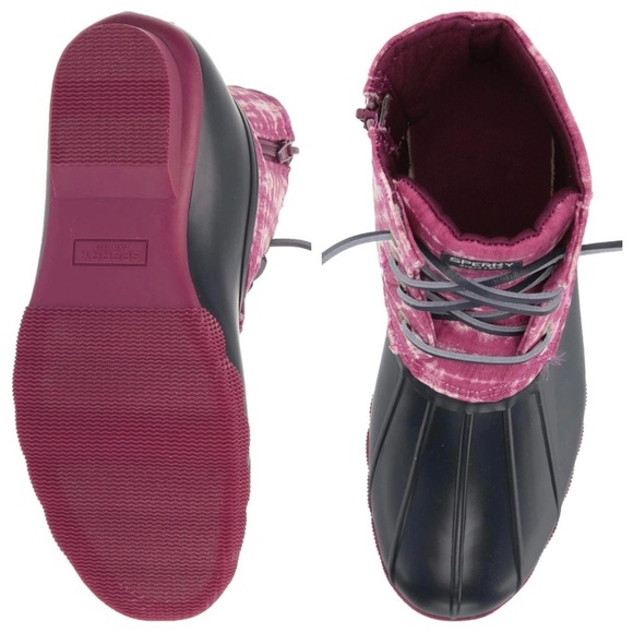 NEW Sperry Saltwater Ankle Rubber Duck Rain Snow Winter Boots Magenta Tie Dye - Picture 16 of 16